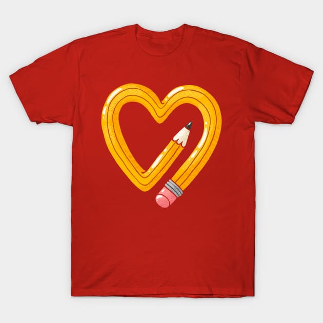 Yellow Pencil Heart T-Shirt by Tania Tania